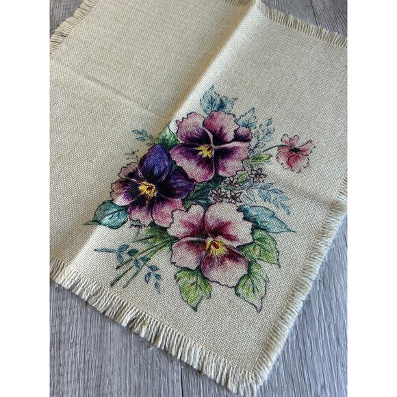 Vintage Floral Linen Napkin Handkerchief Boho Cottage Country - Picture 1 of 5
